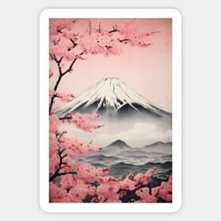 Japan Mount Fuji Cherry Blossoms Vintage Aesthetic Sticker